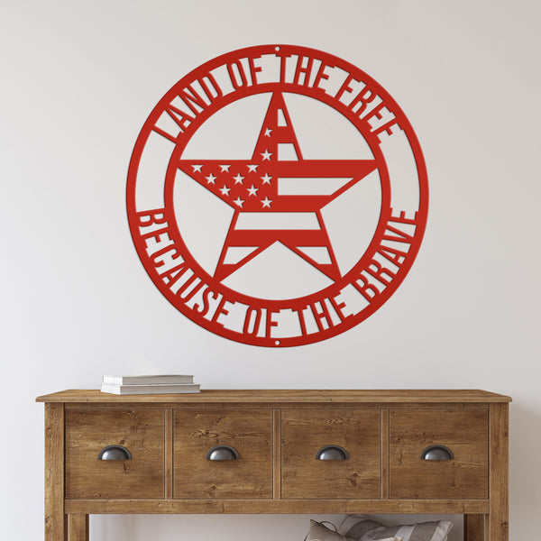 Patriotic Wall Art - Made In the USA-Land of The Free Because of the Brave-Star with American Flag Design