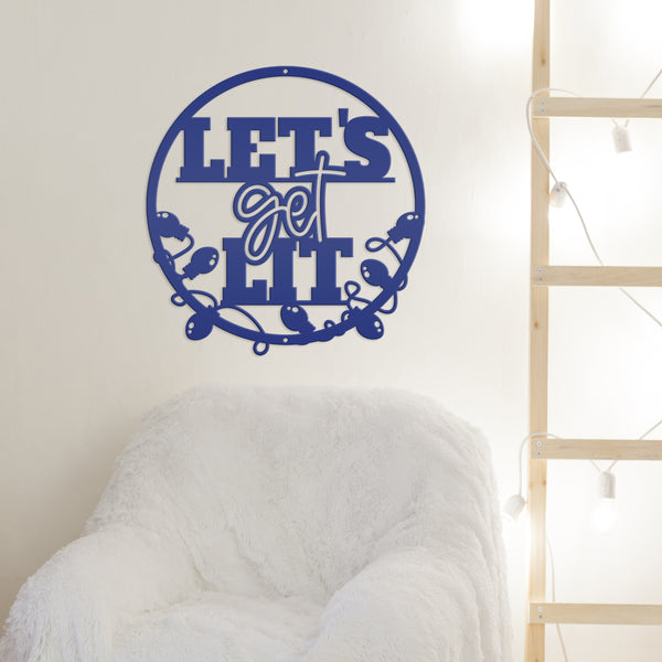 Let's Get Lit Metal Christmas Sign - Holiday Sign