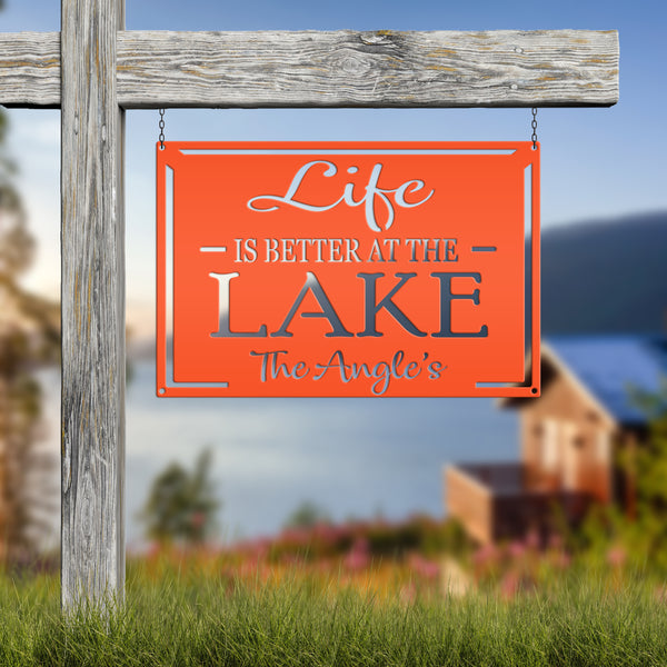 Personalized Family Name Life Is Better At The Lake Metal Sign