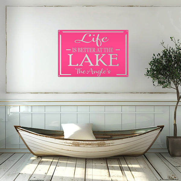 Personalized Family Name Life Is Better At The Lake Metal Sign