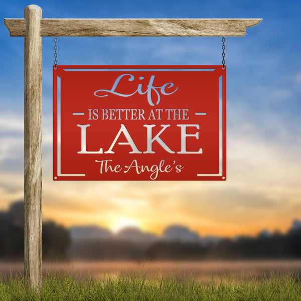 Personalized Family Name Life Is Better At The Lake Metal Sign