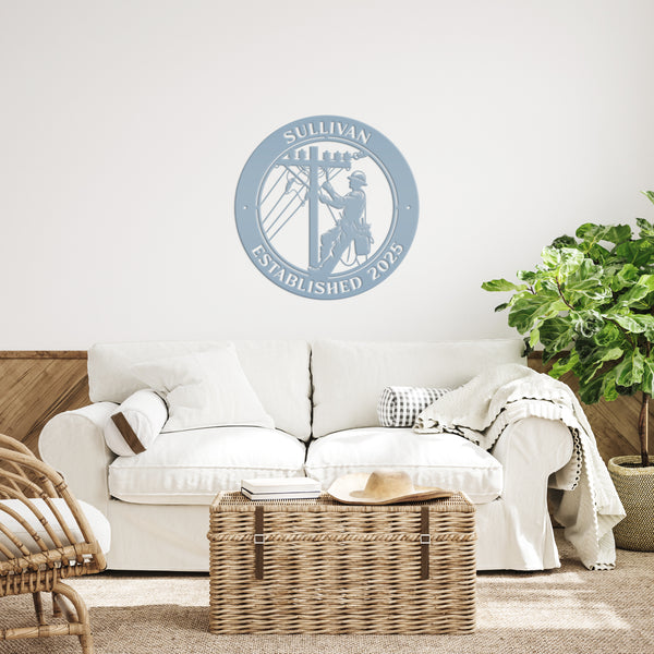 Custom Lineman Metal Sign - Personalized Gift for Linemen - Unique Front Porch Decor - Outdoor Laser Cut Wall Art - Customized Door Hanger