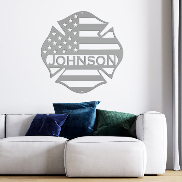 Maltese Firefighter Cross and  American Flag -Customizable with Name