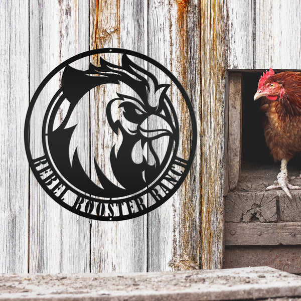 Personalized Round Mean Chicken/Rooster Farm Metal Sign-Rooster Metal Decor
