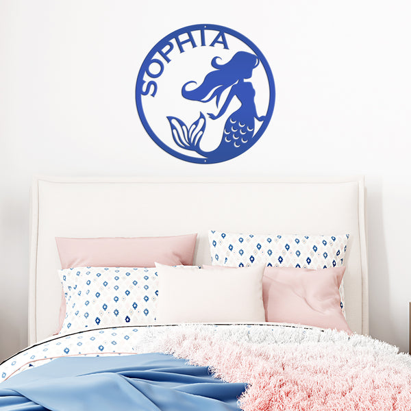 Personalized Mermaid Circle Metal Sign, Mermaid Wall Decor, Mermaid Wall Art for Bedroom, Girls Bedroom Mermaid Decor, Mermaid Lovers, Gift for Mermaid Lover
