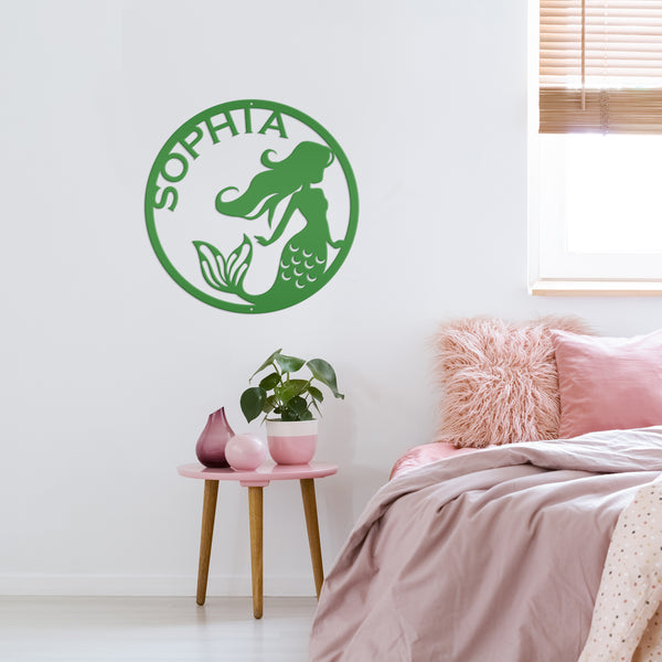Personalized Mermaid Circle Metal Sign, Mermaid Wall Decor, Mermaid Wall Art for Bedroom, Girls Bedroom Mermaid Decor, Mermaid Lovers, Gift for Mermaid Lover