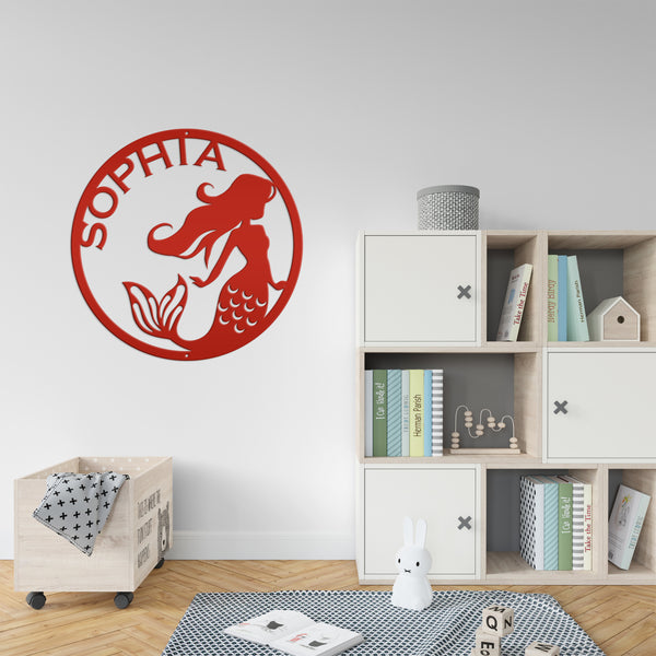 Personalized Mermaid Circle Metal Sign, Mermaid Wall Decor, Mermaid Wall Art for Bedroom, Girls Bedroom Mermaid Decor, Mermaid Lovers, Gift for Mermaid Lover