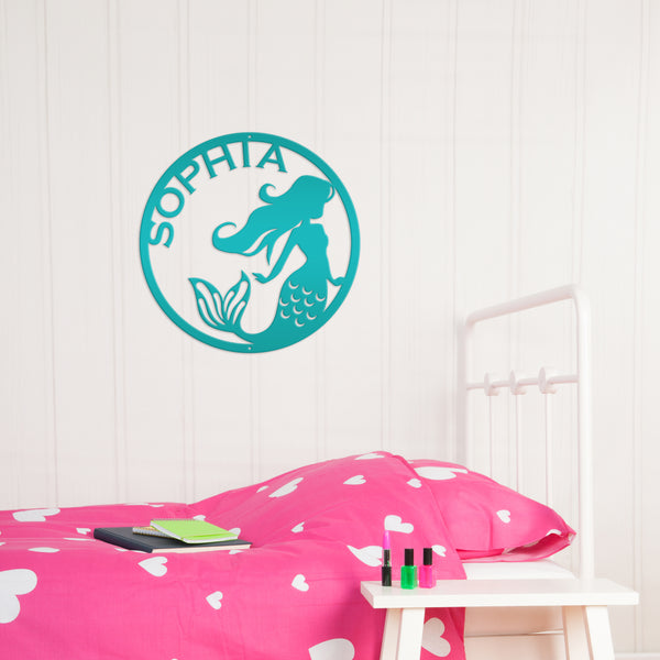 Personalized Mermaid Circle Metal Sign, Mermaid Wall Decor, Mermaid Wall Art for Bedroom, Girls Bedroom Mermaid Decor, Mermaid Lovers, Gift for Mermaid Lover