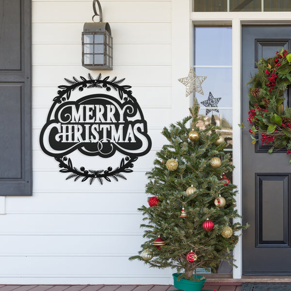 Metal Christmas Wreath Sign, Holiday Decor, Indoor, Outdoor