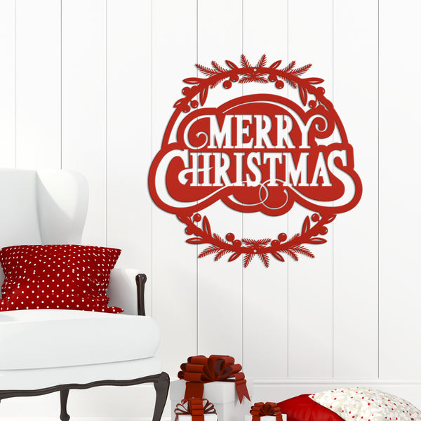 Metal Christmas Wreath Sign, Holiday Decor, Indoor, Outdoor