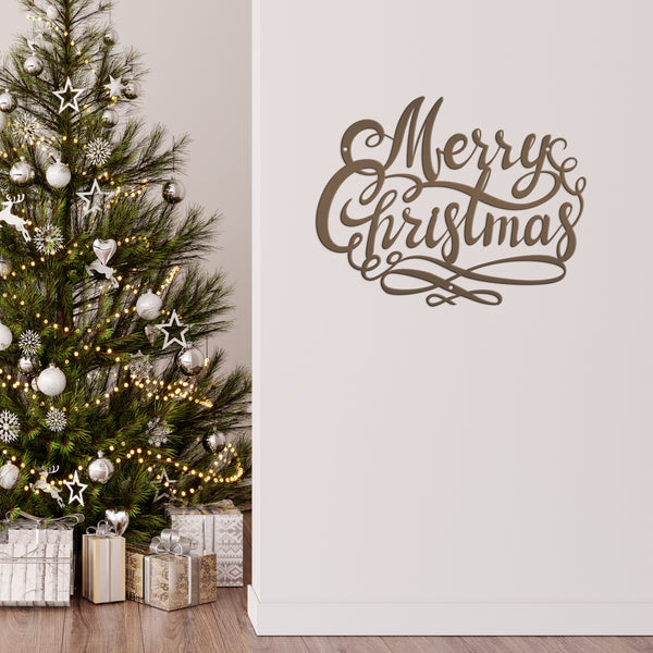 Swirl Merry Christmas Metal Sign - Christmas Decor