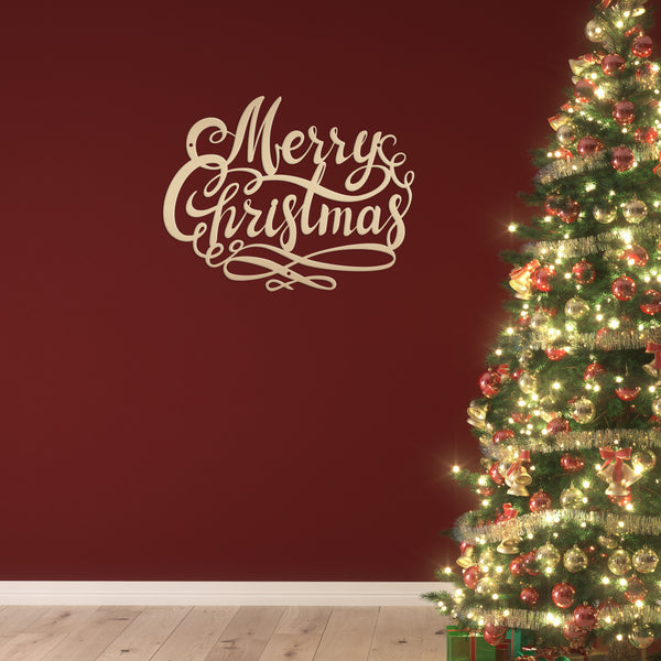 Swirl Merry Christmas Metal Sign - Christmas Decor