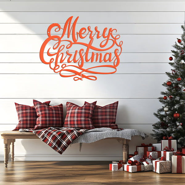 Swirl Merry Christmas Metal Sign - Christmas Decor