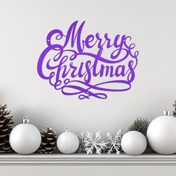 Swirl Merry Christmas Metal Sign - Christmas Decor