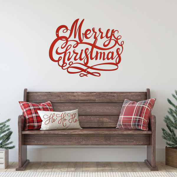 Swirl Merry Christmas Metal Sign - Christmas Decor