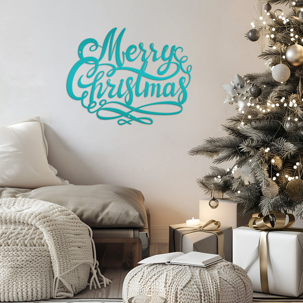 Swirl Merry Christmas Metal Sign - Christmas Decor