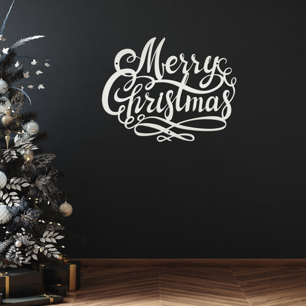 Swirl Merry Christmas Metal Sign - Christmas Decor