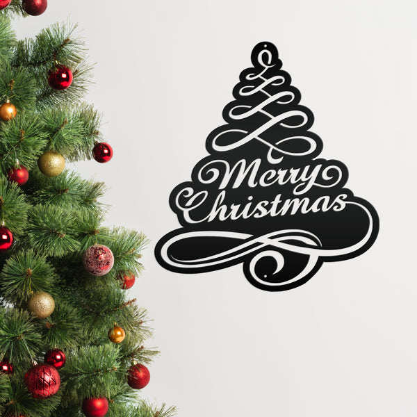 Merry Christmas Tree Metal Sign