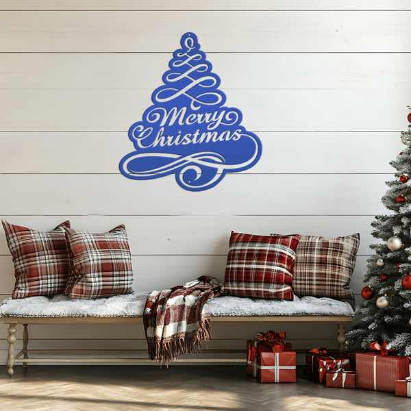 Merry Christmas Tree Metal Sign