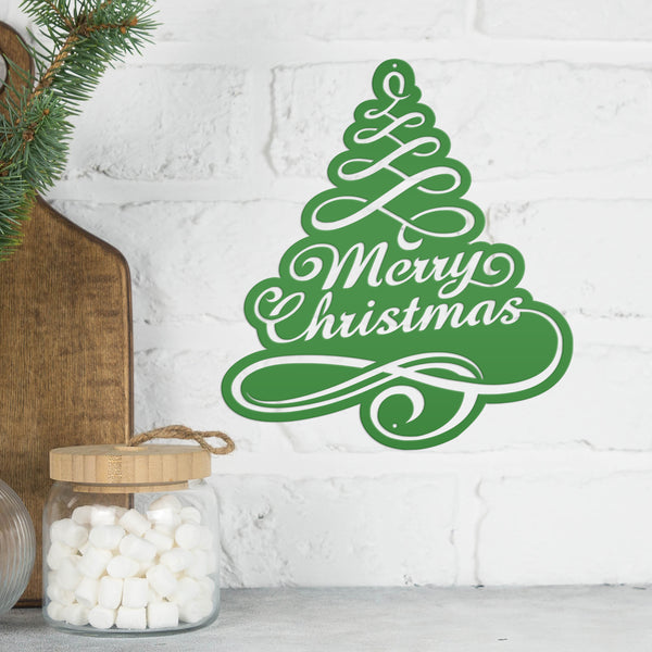 Merry Christmas Tree Metal Sign