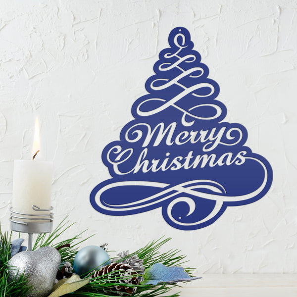 Merry Christmas Tree Metal Sign
