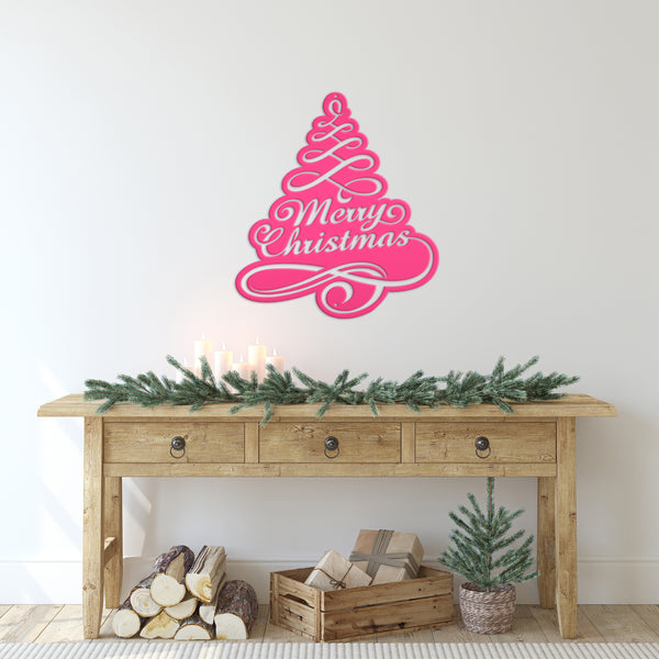 Merry Christmas Tree Metal Sign