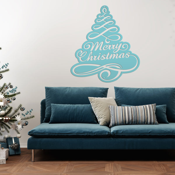 Merry Christmas Tree Metal Sign