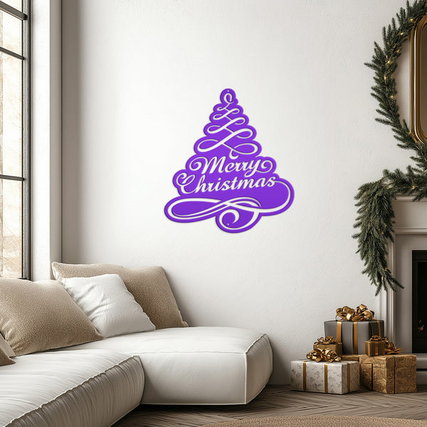 Merry Christmas Tree Metal Sign