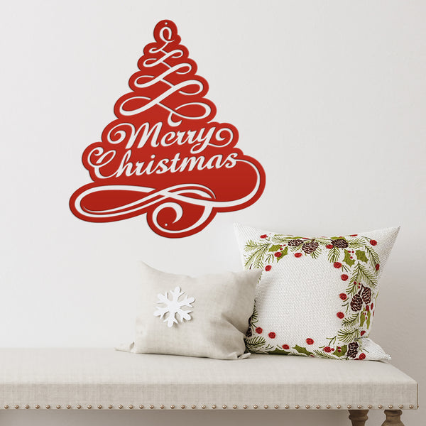 Merry Christmas Tree Metal Sign