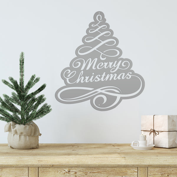 Merry Christmas Tree Metal Sign