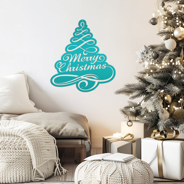 Merry Christmas Tree Metal Sign