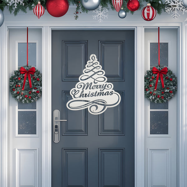 Merry Christmas Tree Metal Sign