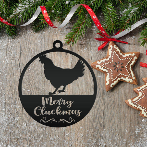 Merry Cluckmas Chicken Metal Ornament, Christmas Decor, Farm Ornament