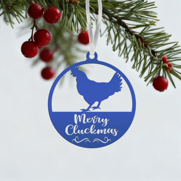 Merry Cluckmas Chicken Metal Ornament, Christmas Decor, Farm Ornament