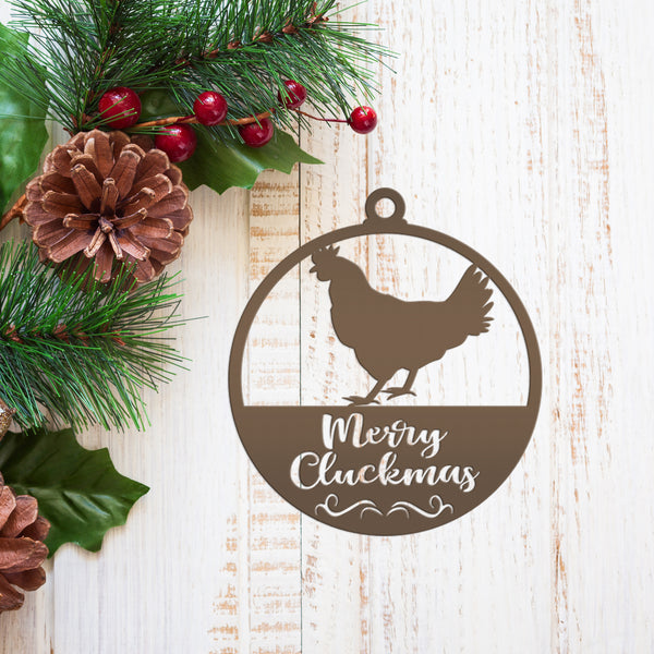 Merry Cluckmas Chicken Metal Ornament, Christmas Decor, Farm Ornament