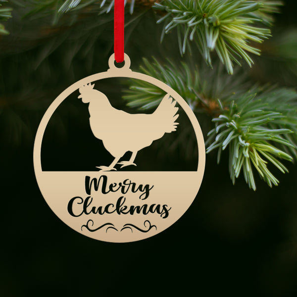 Merry Cluckmas Chicken Metal Ornament, Christmas Decor, Farm Ornament