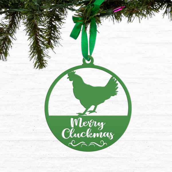 Merry Cluckmas Chicken Metal Ornament, Christmas Decor, Farm Ornament