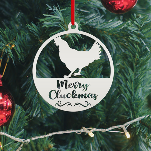 Merry Cluckmas Chicken Metal Ornament, Christmas Decor, Farm Ornament