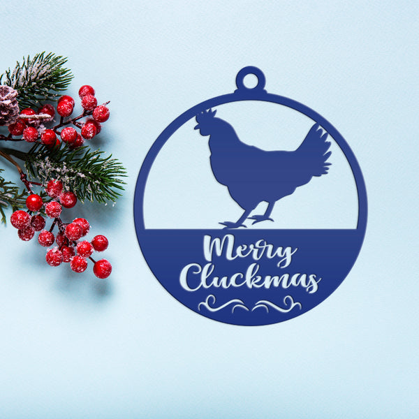 Merry Cluckmas Chicken Metal Ornament, Christmas Decor, Farm Ornament