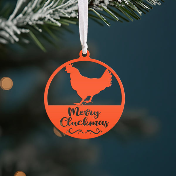 Merry Cluckmas Chicken Metal Ornament, Christmas Decor, Farm Ornament