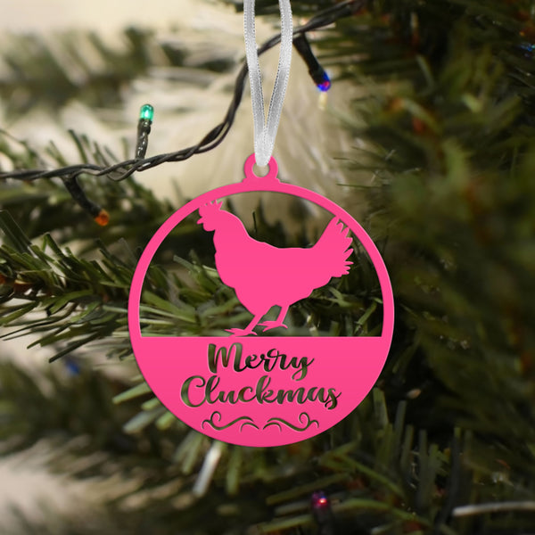 Merry Cluckmas Chicken Metal Ornament, Christmas Decor, Farm Ornament