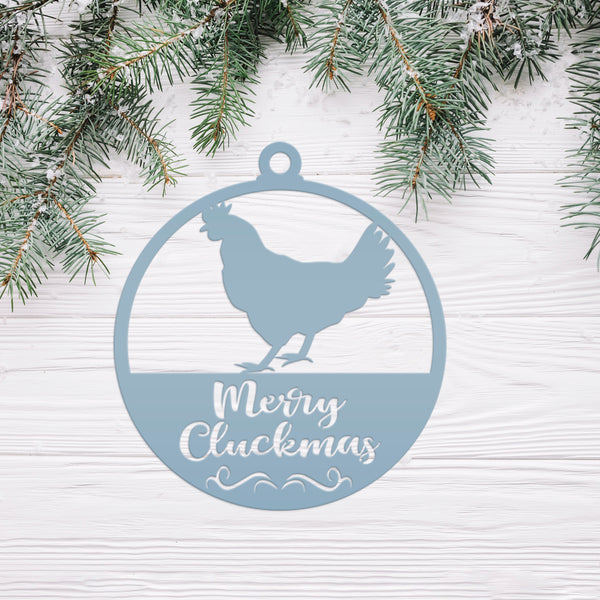 Merry Cluckmas Chicken Metal Ornament, Christmas Decor, Farm Ornament