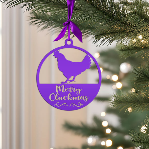 Merry Cluckmas Chicken Metal Ornament, Christmas Decor, Farm Ornament