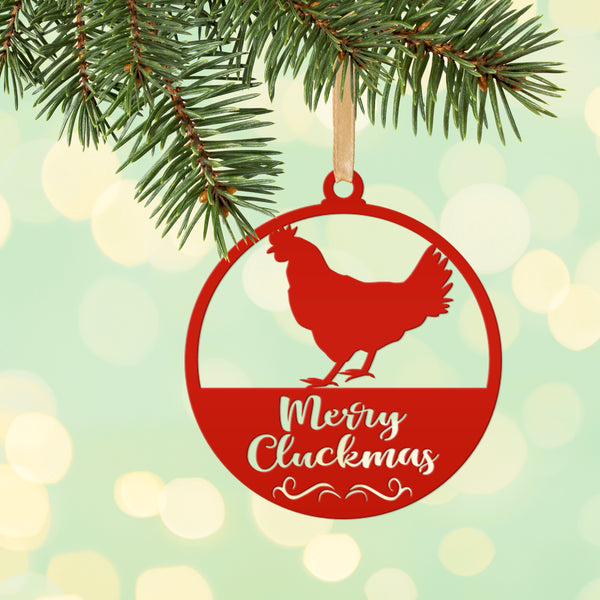 Merry Cluckmas Chicken Metal Ornament, Christmas Decor, Farm Ornament