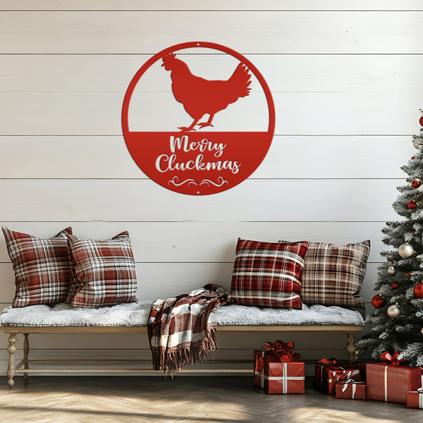 Metal Merry Cluckmas Christmas Sign - Christmas Decor - Chicken Decor - Christmas Farm - Cute Christmas Sign