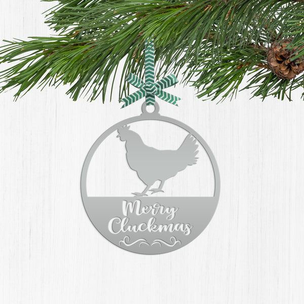 Merry Cluckmas Chicken Metal Ornament, Christmas Decor, Farm Ornament