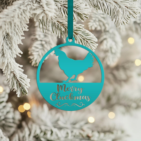 Merry Cluckmas Chicken Metal Ornament, Christmas Decor, Farm Ornament