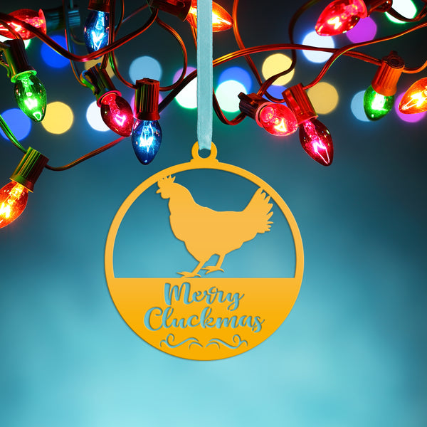 Merry Cluckmas Chicken Metal Ornament, Christmas Decor, Farm Ornament
