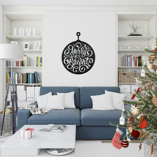 Merry & Bright Christmas Ornament Metal Sign