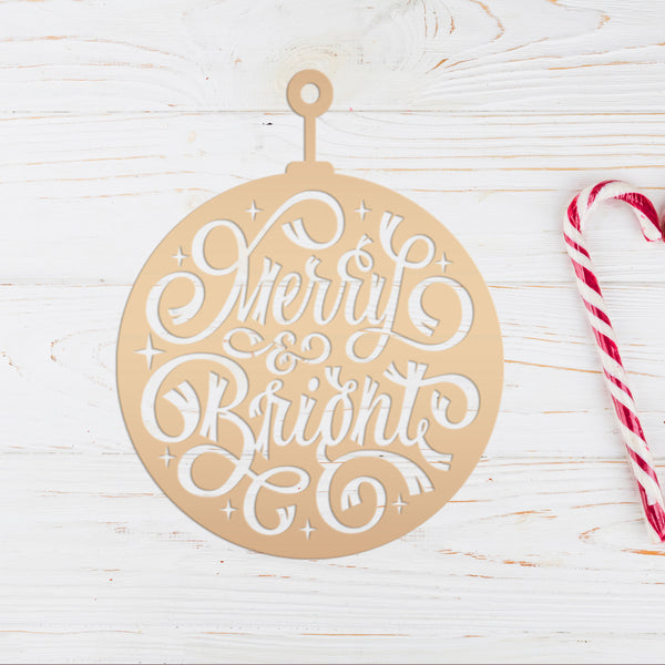 Merry & Bright Christmas Ornament Metal Sign